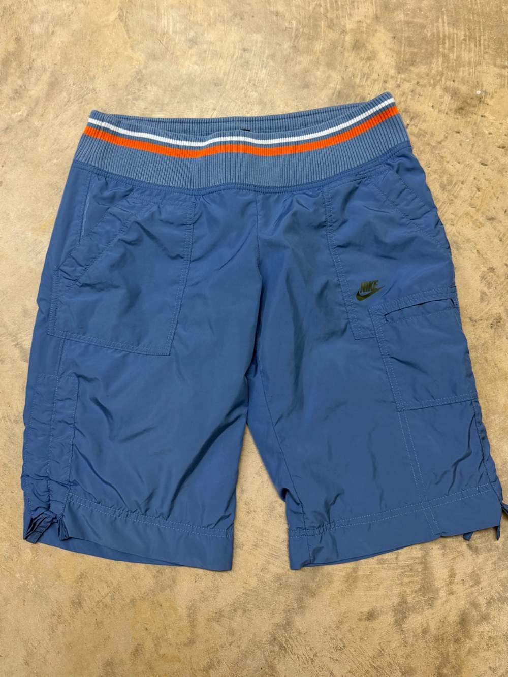 Nike Blue Athletic Shorts with Striped Ribbed Waistband